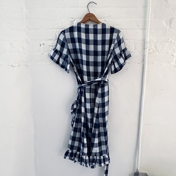 Amour Vert Blue and White Checkered Wrap Dress. Size S. - Picture 4 of 5